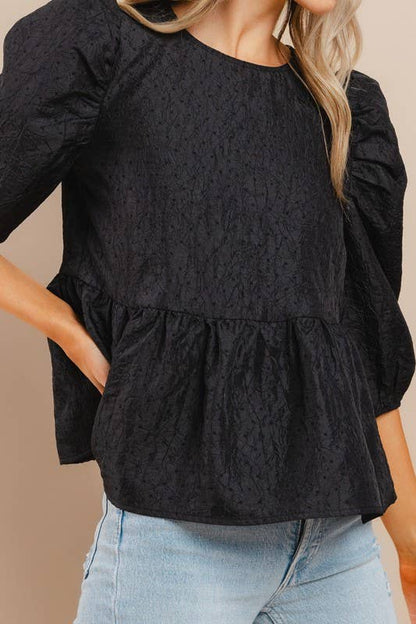 Lux Texture Puff Sleeve Babydoll Blouse