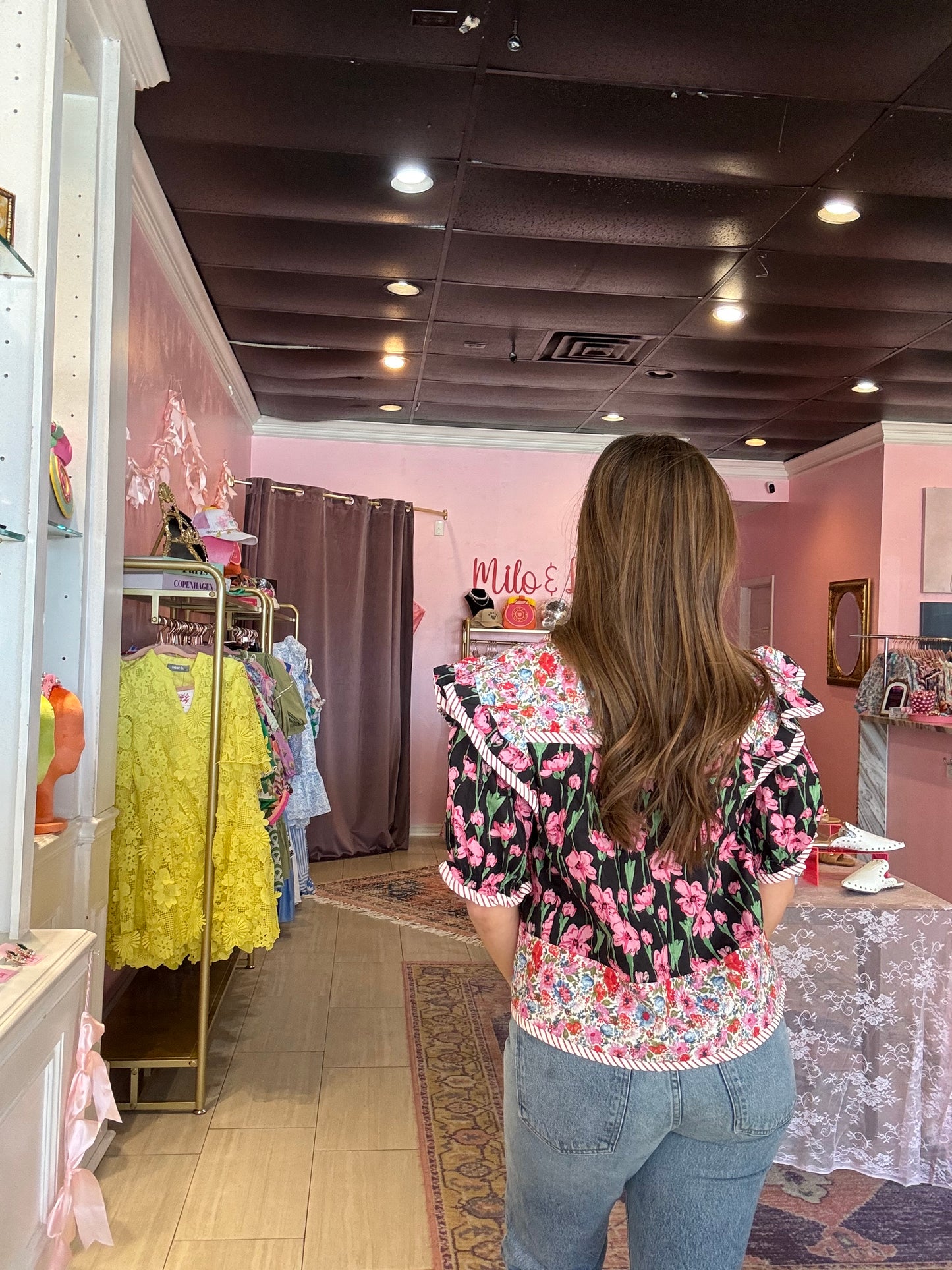Black 3/4 Sleeve Floral Print Blouse
