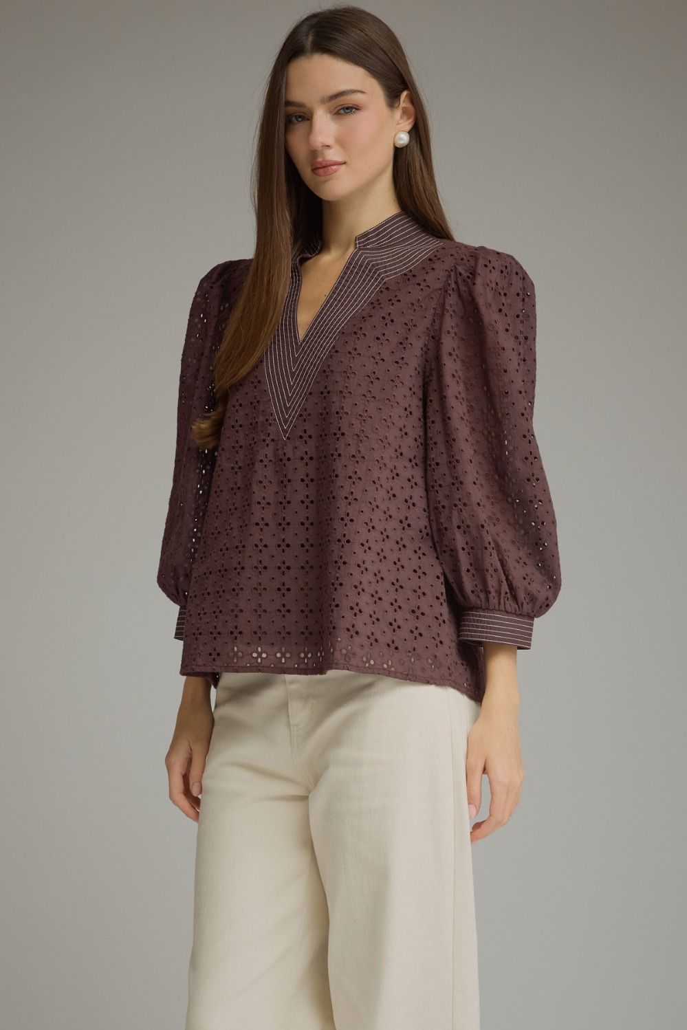 The Camille Eyelet Blouse – Chocolate 🤎