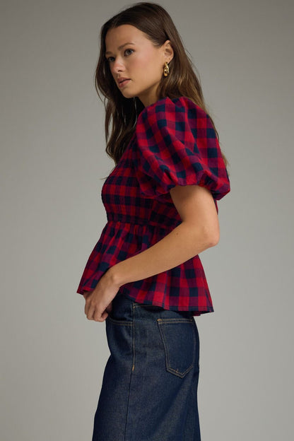 The Hadley Plaid Smocked Peplum Top