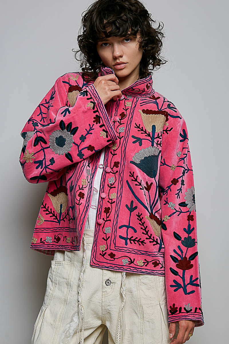The Poet Textured Velvet Embroidered Jacket