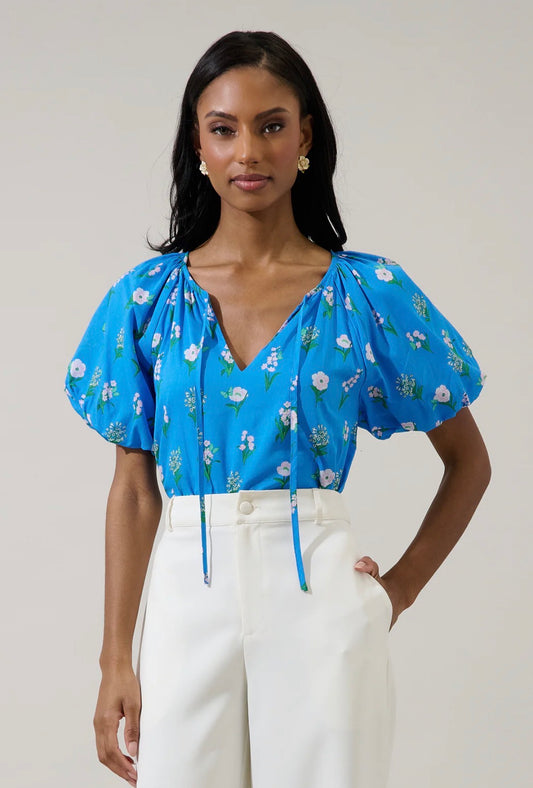 Jazleen Floral Overseas Balloon Sleeve Top - Milo & Lily Boutique