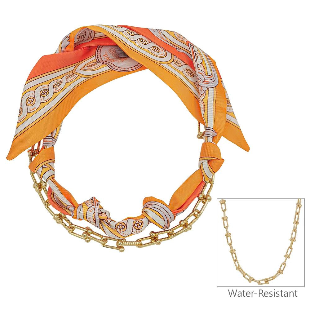 Double Scarf & Chain Layered Necklace : Multiple Color Options