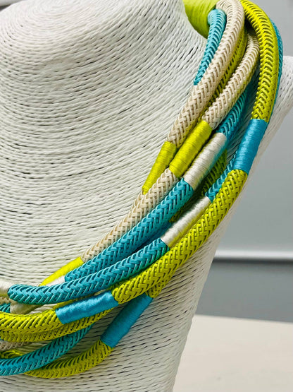 Citrus and Turquoise Slub Strand Necklace