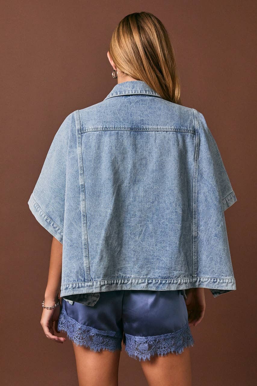 DENIM CAPE JACKET: DENIM / L - Milo & Lily Boutique