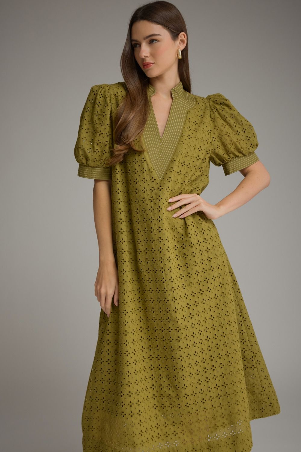 The Celeste Eyelet Midi Dress – Olive