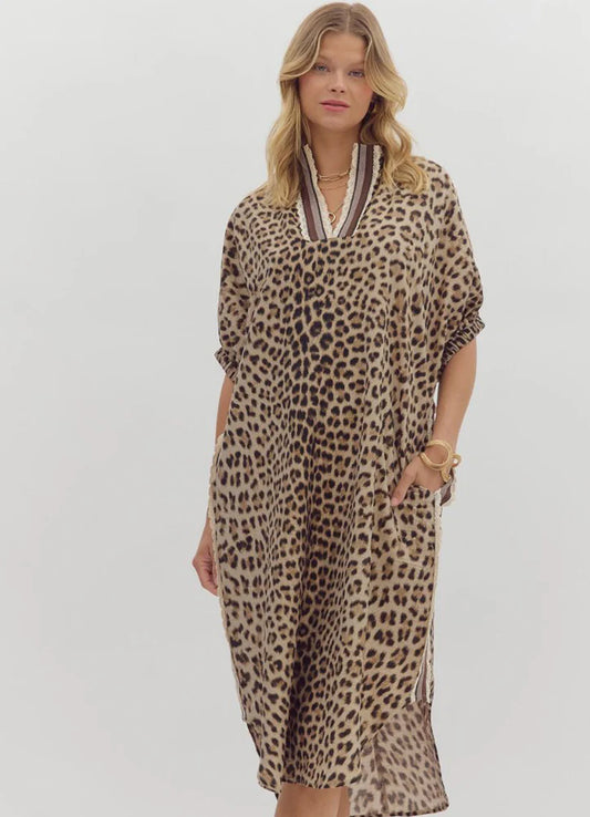 Leopard Caftan Midi Dress