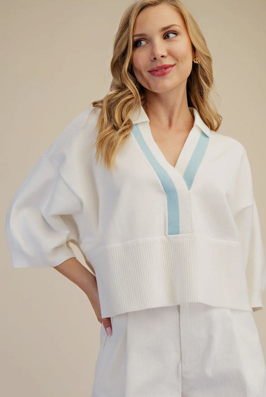 The Harbor Lane Collared Knit Top - Milo & Lily Boutique