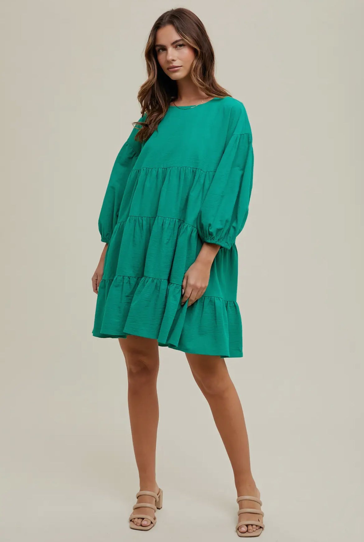 Emerald Cotton Tiered Mini Swing Romper Dress