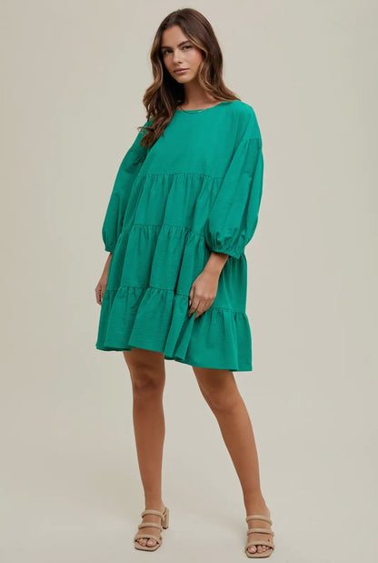 Emerald Cotton Tiered Mini Swing Romper Dress