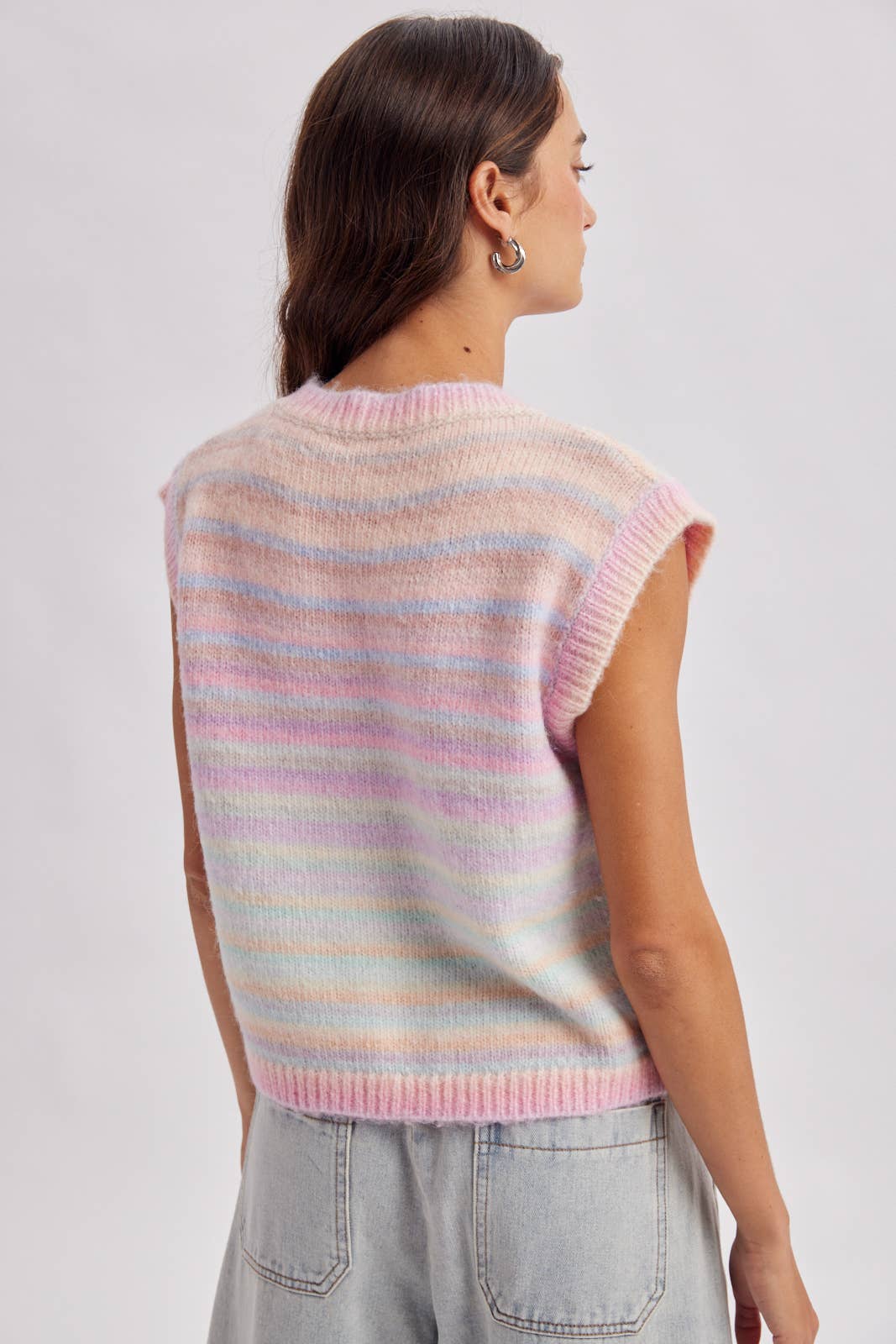 RAINBOW STRIPE SWEATER VEST / WL26-13224: BUBBLEGUM/MINT / M - Milo & Lily Boutique