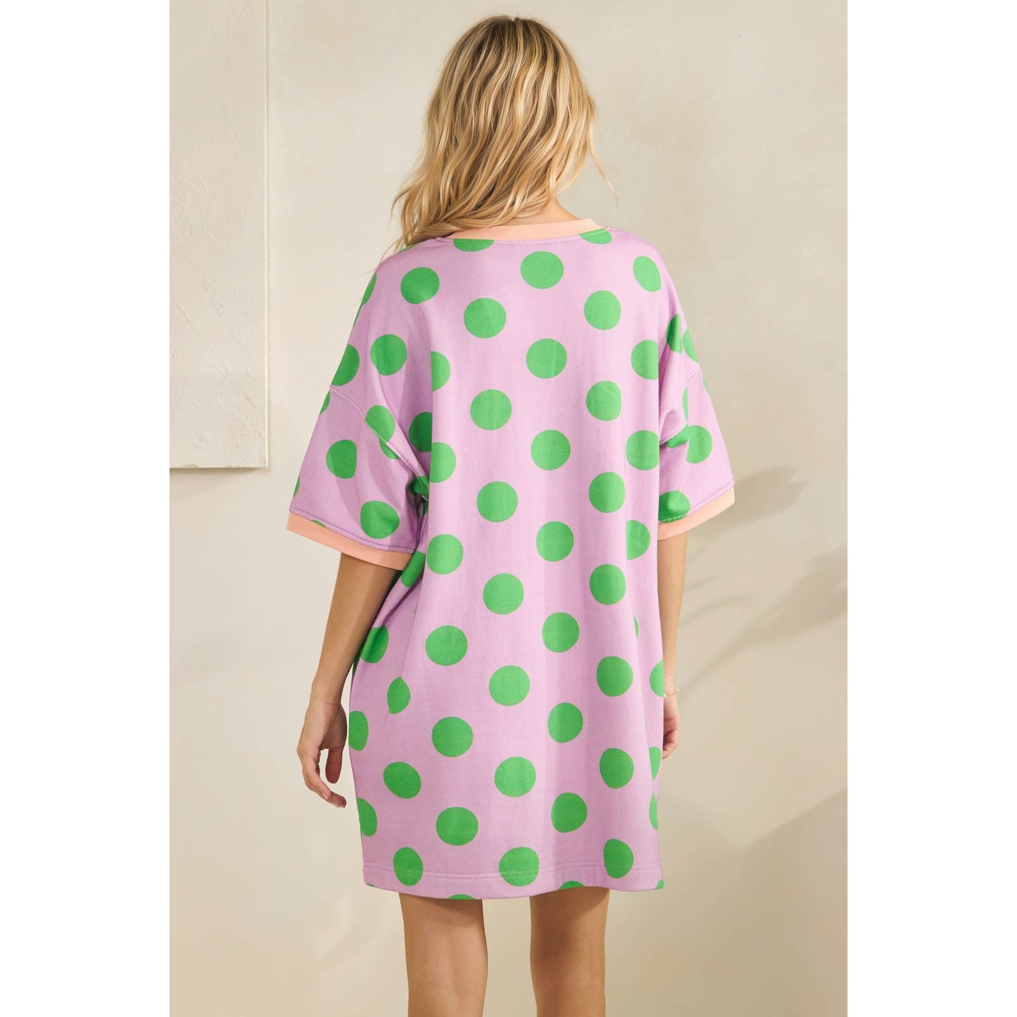 Playful Polka Dot Relaxed Mini Dress: Lavender/Green / S - Milo & Lily Boutique