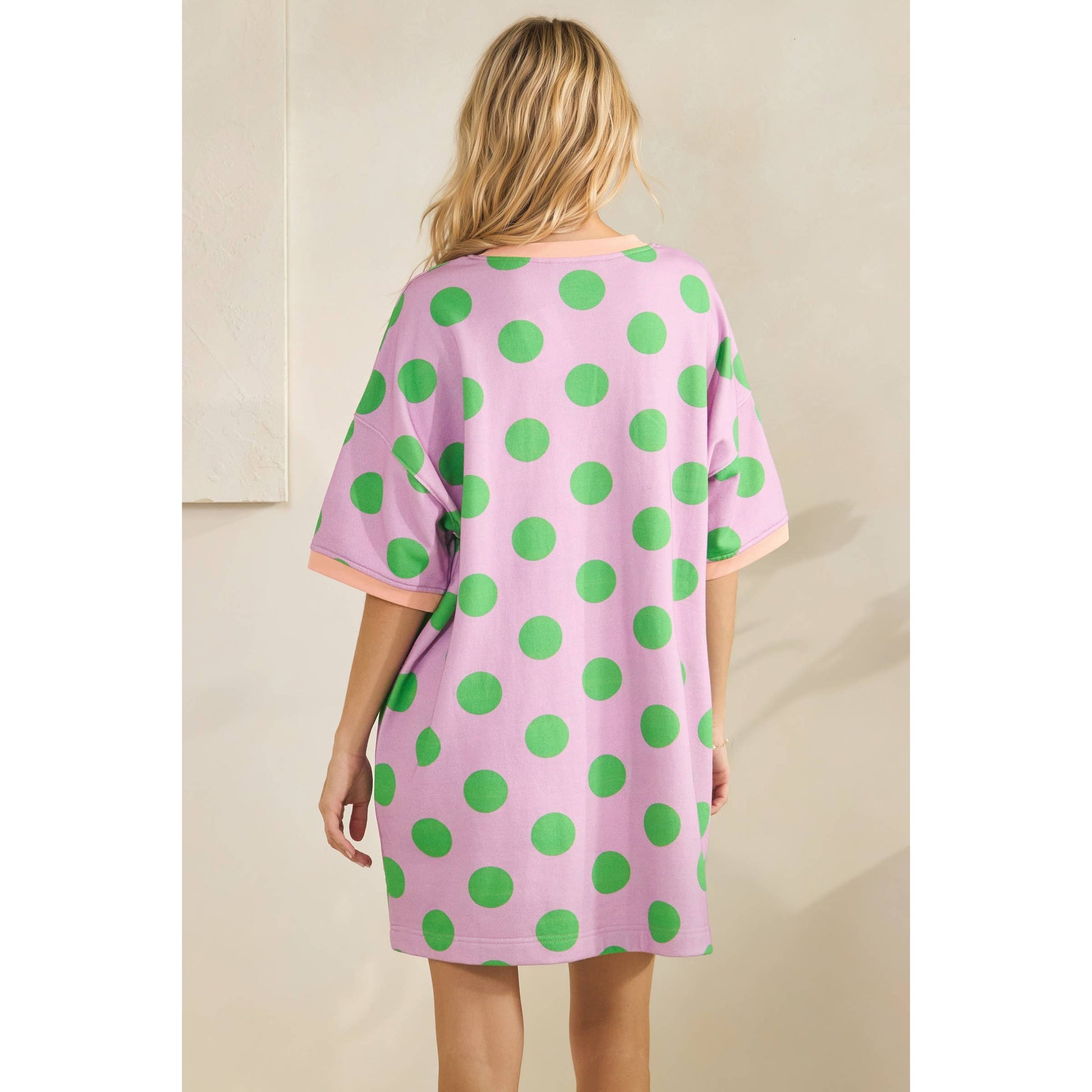 Playful Polka Dot Relaxed Mini Dress: Lavender/Green / S - Milo & Lily Boutique