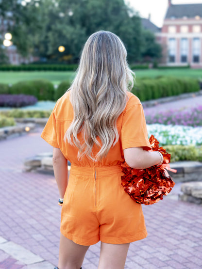 Orange Denim Skort Romper
