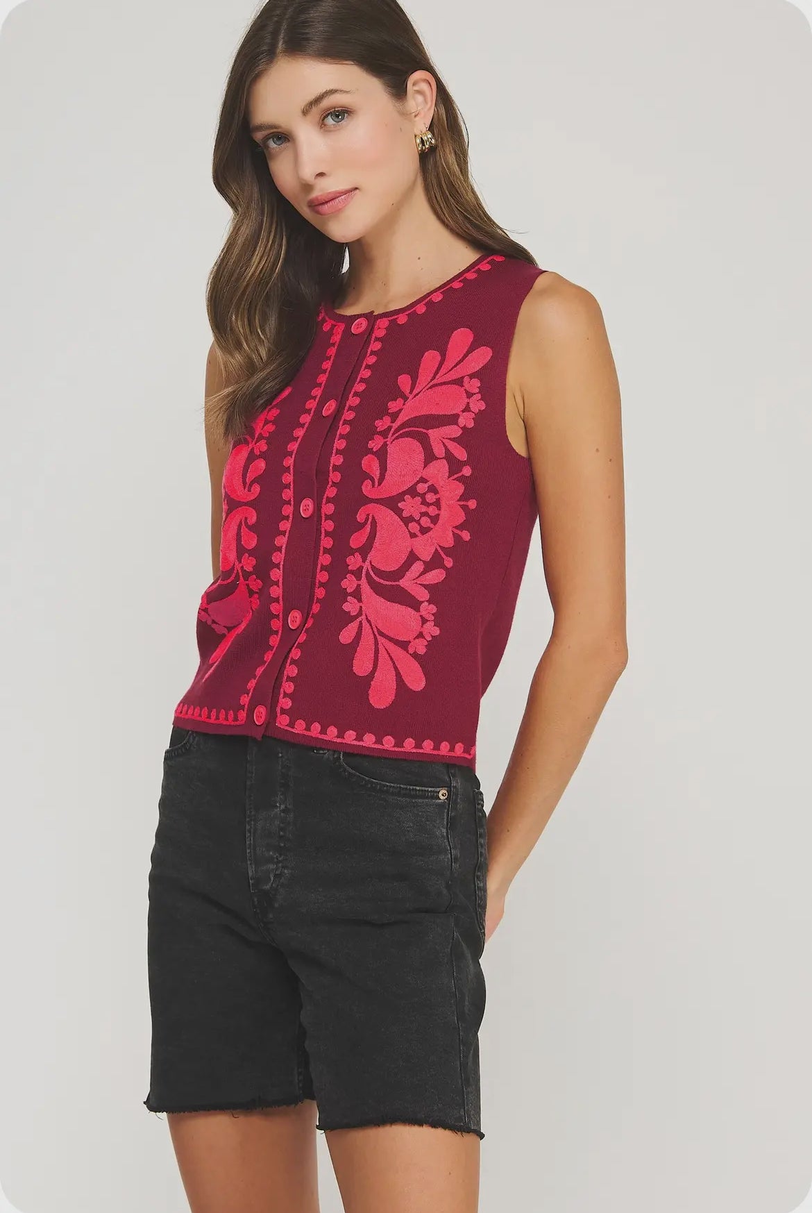 Berry Embroidered Vest Top