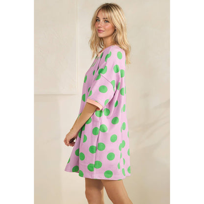 Playful Polka Dot Relaxed Mini Dress: Lavender/Green / S - Milo & Lily Boutique
