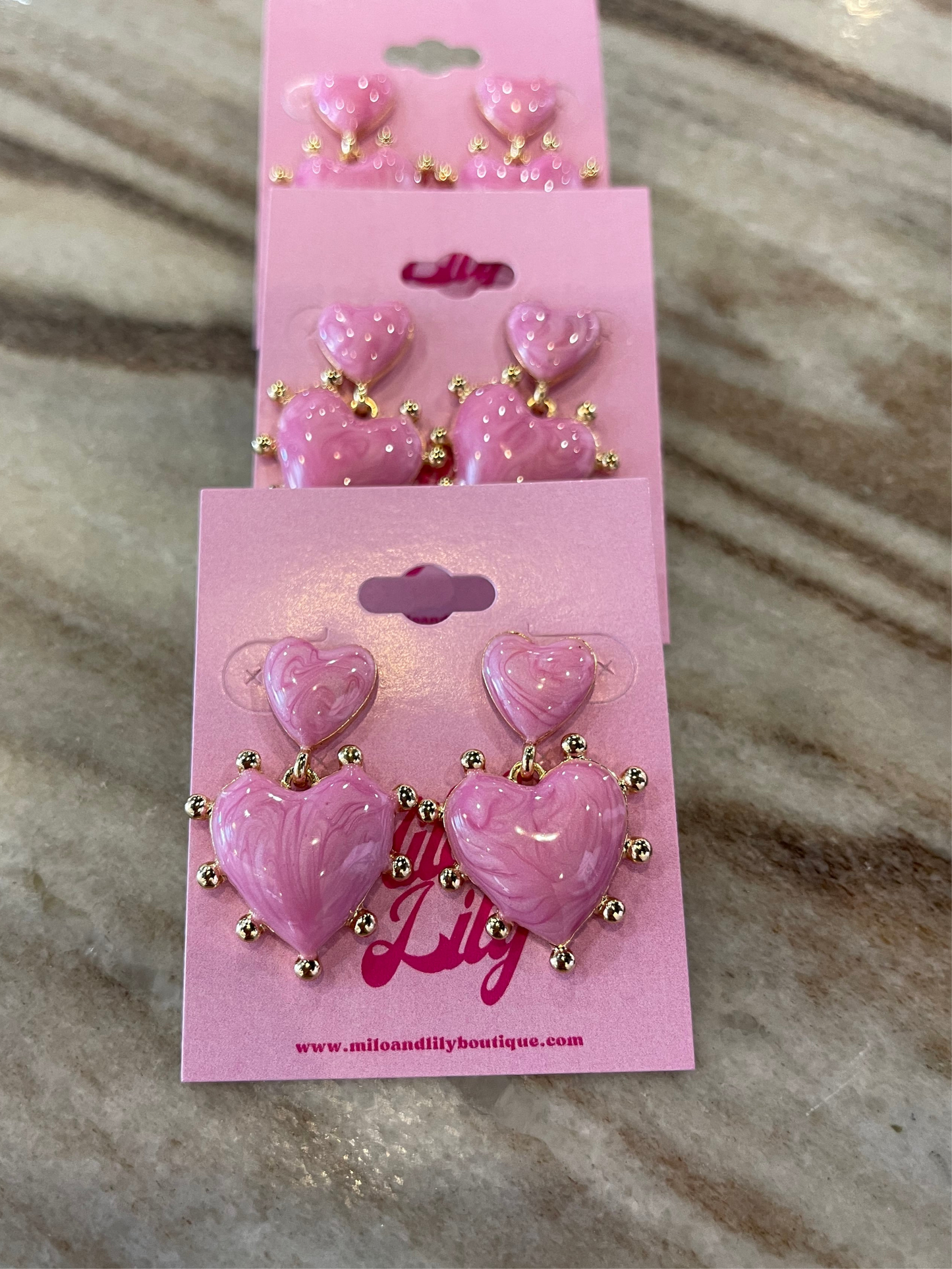Pink Marble Heart Earrings