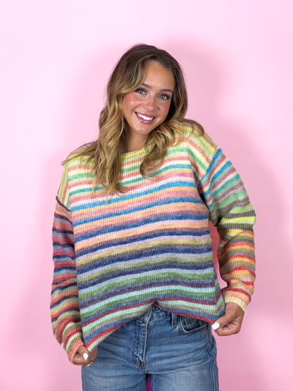 Walking on Sunshine Rainbow Stripe Sweater
