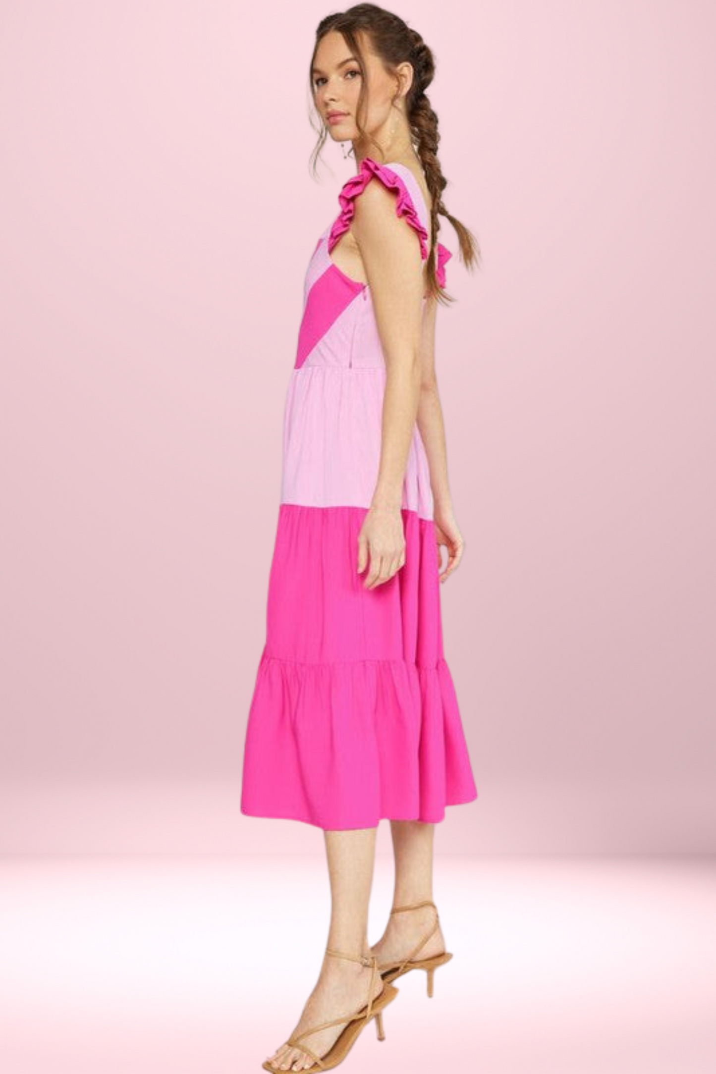 Pink Colorblock Midi Dress
