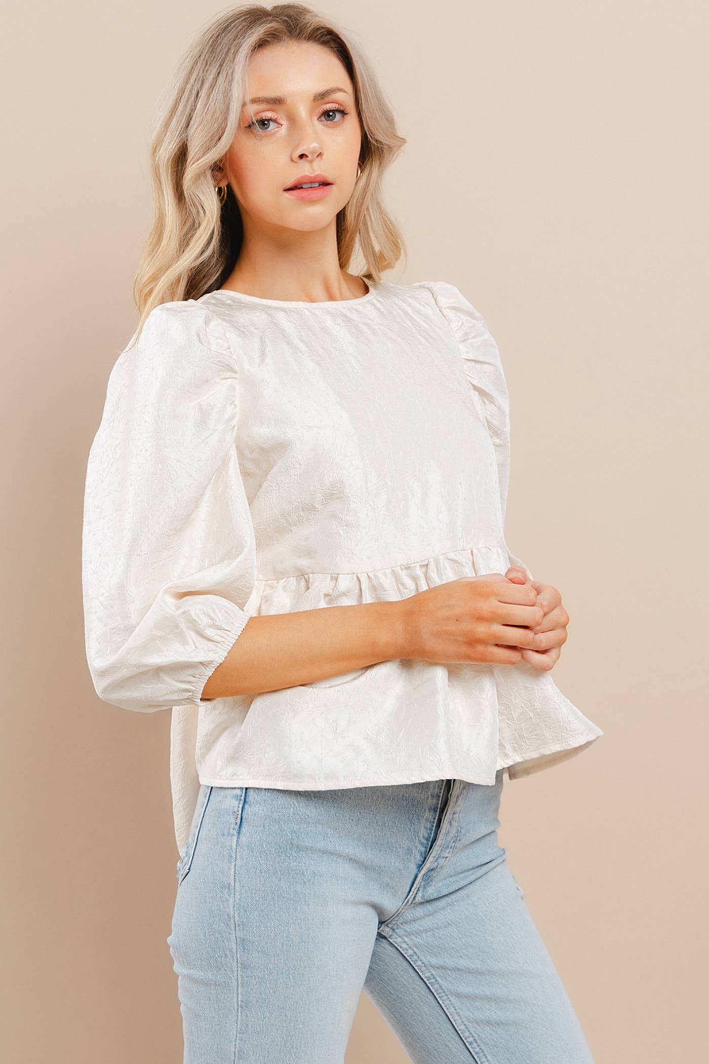 Look At You Cream Textured Blouse - Milo & Lily Boutique