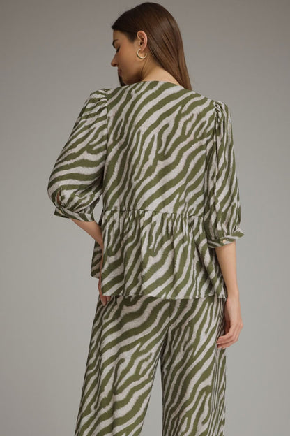 The Sloane Zebra Peplum Top – Olive