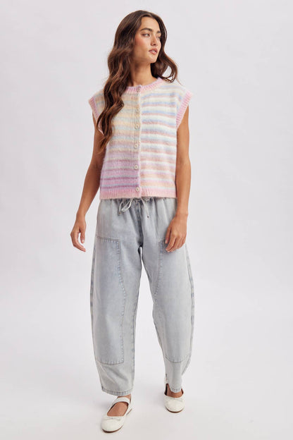 RAINBOW STRIPE SWEATER VEST / WL26-13224: BUBBLEGUM/MINT / M - Milo & Lily Boutique