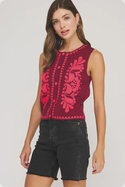 Berry Embroidered Vest Top