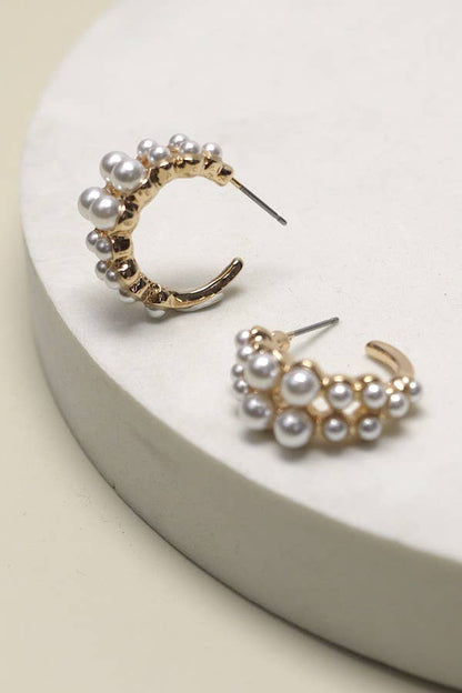 DOUBLE ROW PEARL MINI HUGGIE HOOP EARRINGS
