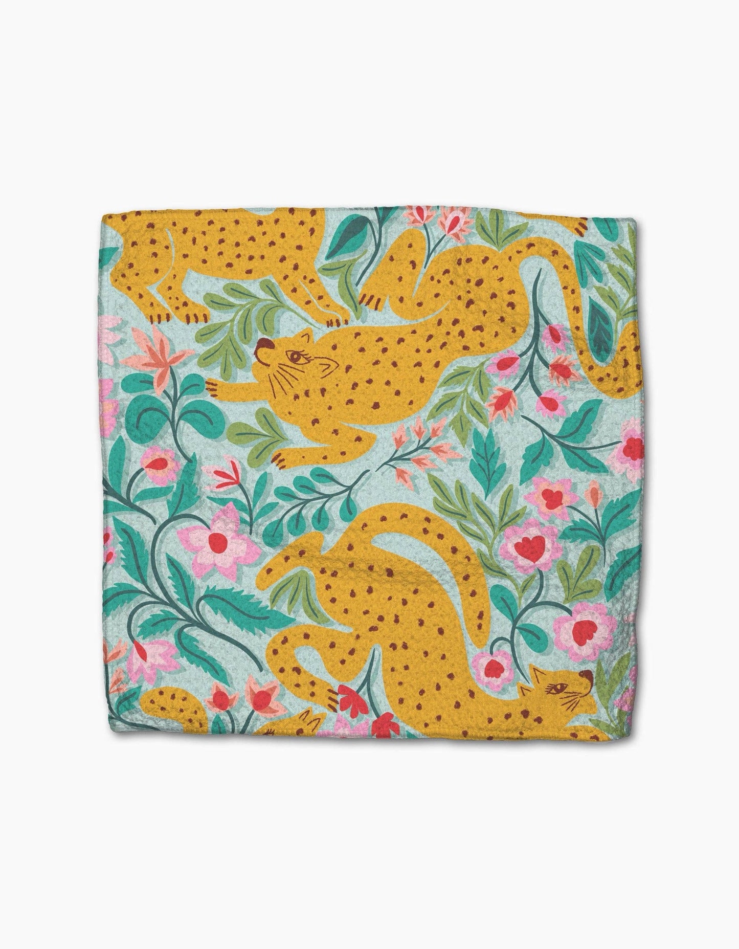 Colorful hand towel with yellow cheetah and floral print, women's boutique accessory