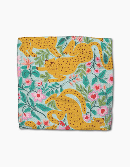 Colorful hand towel with yellow cheetah and floral print, women's boutique accessory
