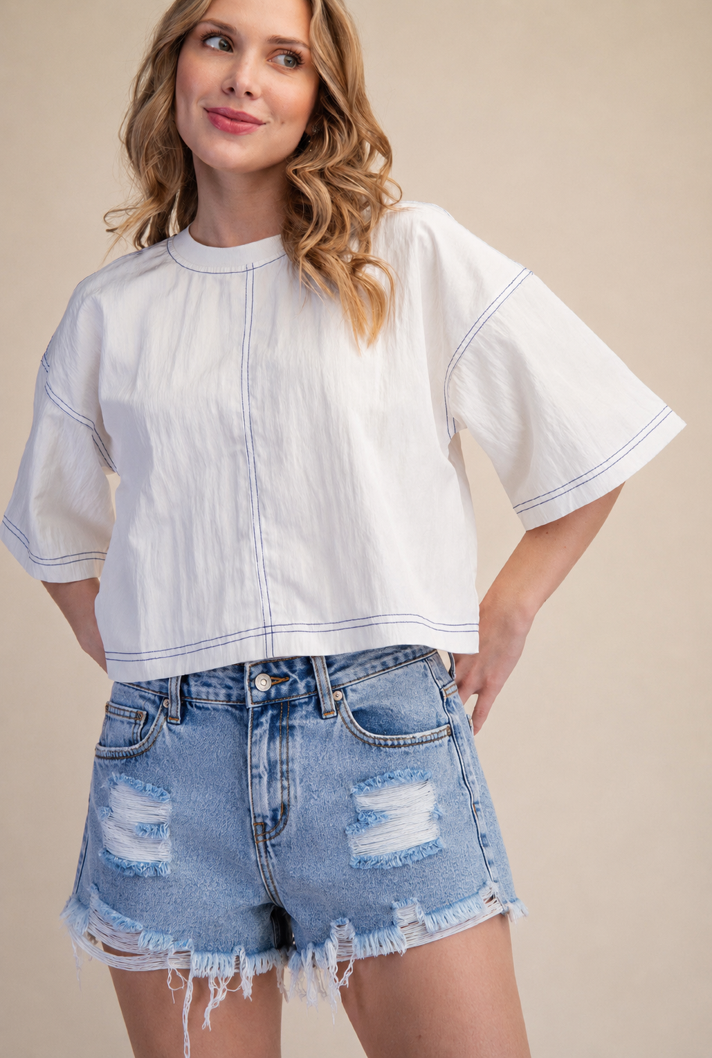 Elevated Basic Stitch Detail Crop Top - White - Milo & Lily Boutique
