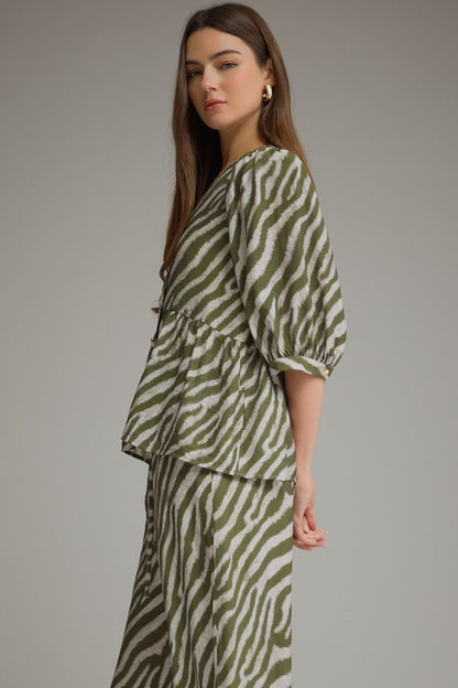 The Sloane Zebra Peplum Top – Olive