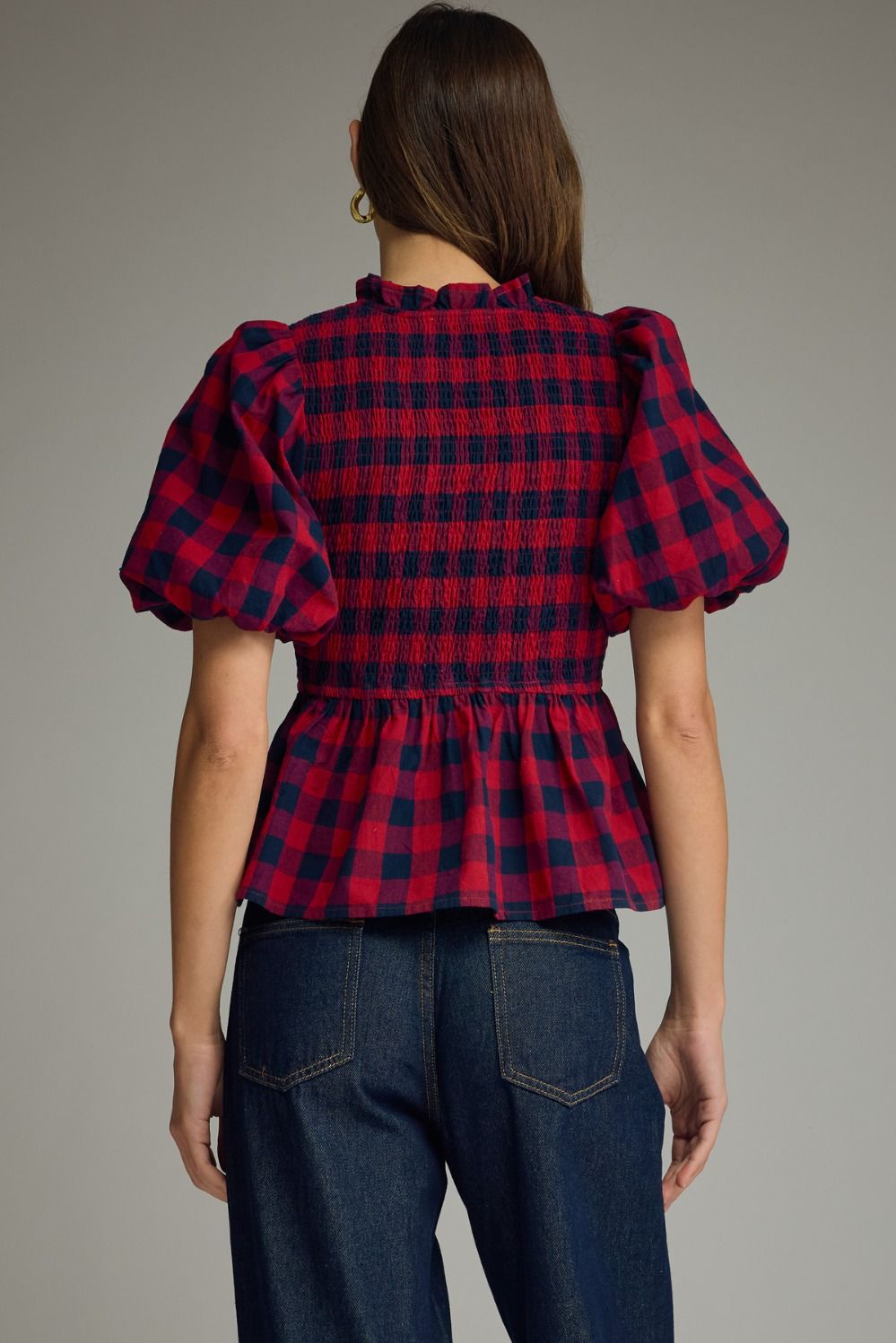 The Hadley Plaid Smocked Peplum Top