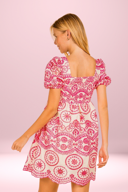 The Pink Embroidered Mini Dress