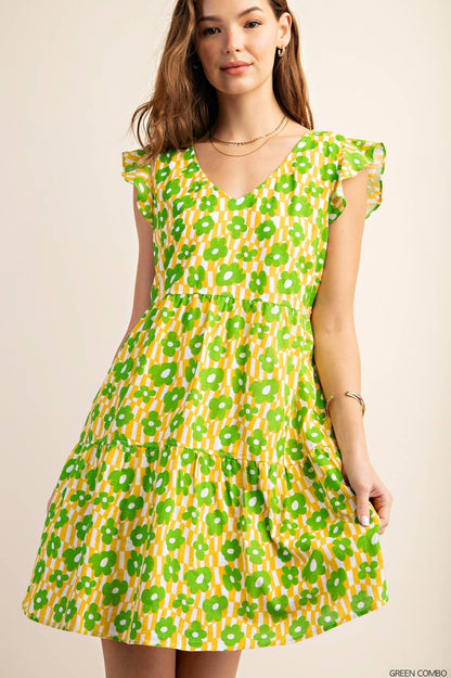 Flower Child Lime Green Pocket Babydoll Dress