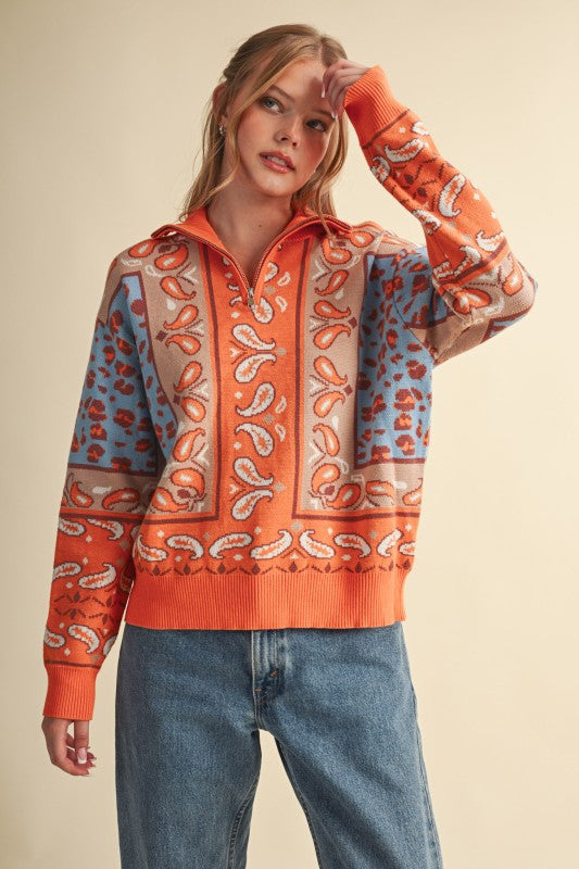 The Paisley Pop Half-Zip Sweater