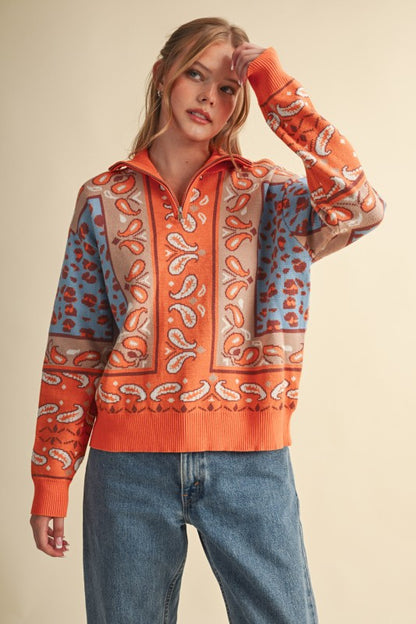 The Paisley Pop Half-Zip Sweater