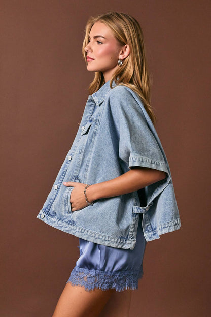 DENIM CAPE JACKET: DENIM / L - Milo & Lily Boutique