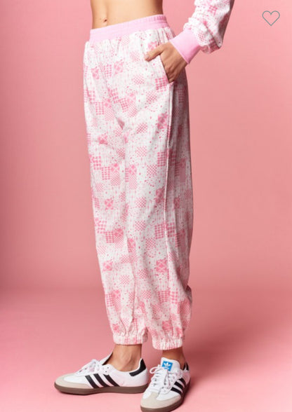 Pink Patchwork Lounge Set: Joggers
