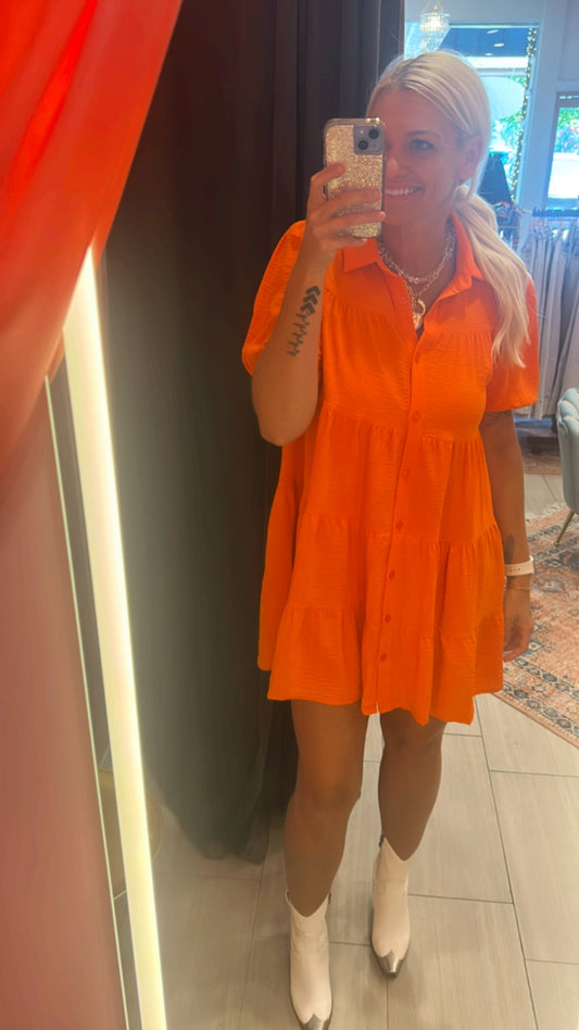 The Sideline Sweetheart Dress (Orange or Red)