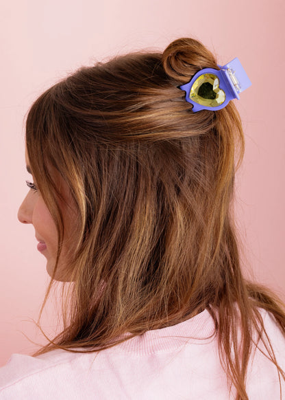 Purple Yellow Heart Gemstone Hair Clip
