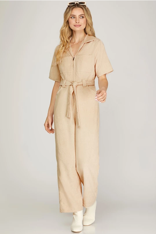 Ecru Corduroy Jumpsuit - Milo & Lily Boutique