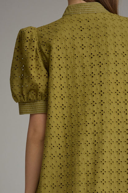 The Celeste Eyelet Midi Dress – Olive