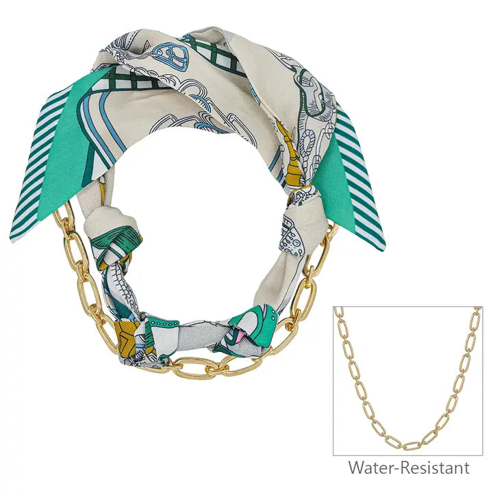 Double Scarf & Chain Layered Necklace : Multiple Color Options
