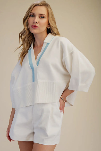 The Harbor Lane Collared Knit Top - Milo & Lily Boutique