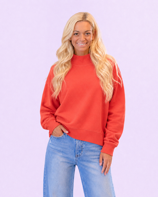 Cozy Cutie Orange Mock Neck Pullover