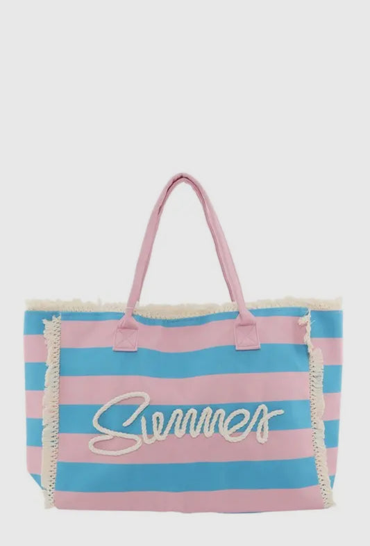 Summer Pink & Blue Stripe Tote