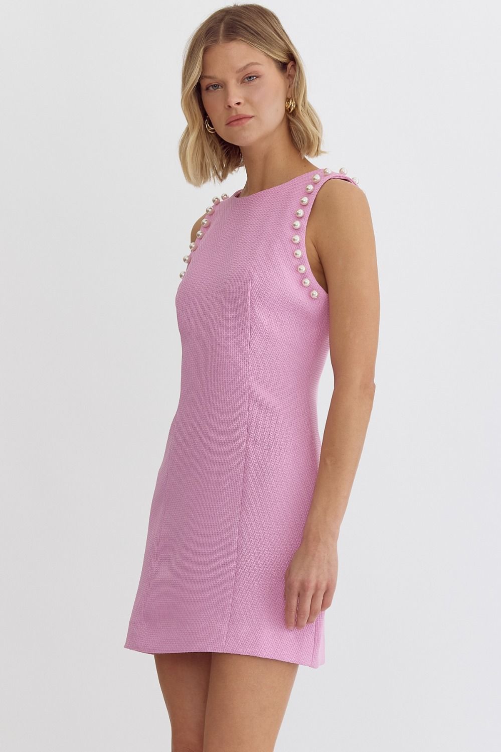 Margot Pink Pearl Trim Mini Dress