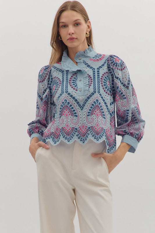 The Embroidered Chambray Charm Blouse