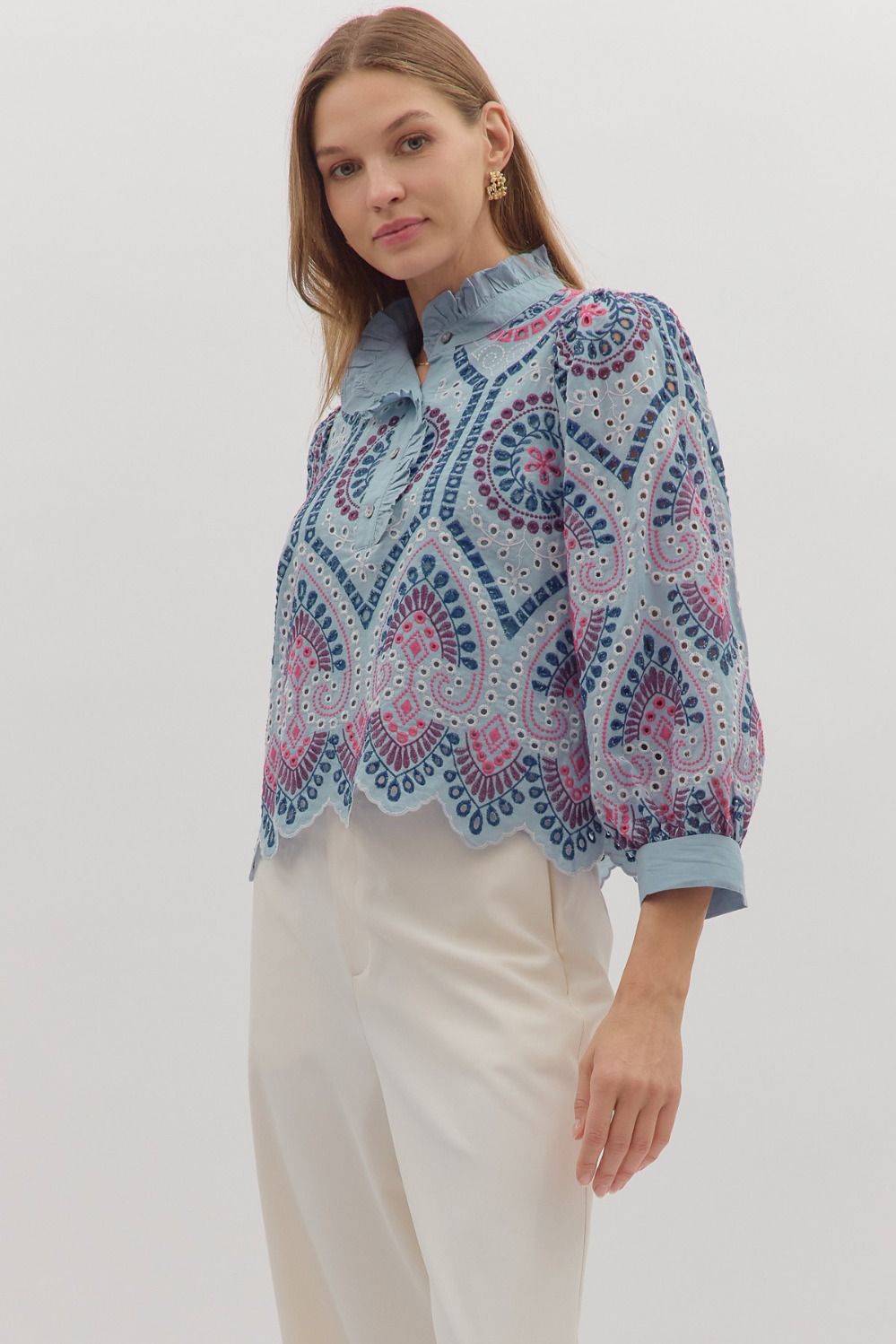The Embroidered Chambray Charm Blouse